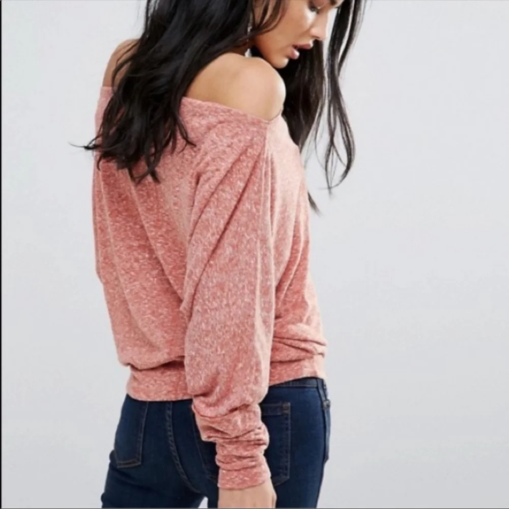 Free People We The Free Valencia Dolman Top Off Shoulder Heathered Red Pink XS